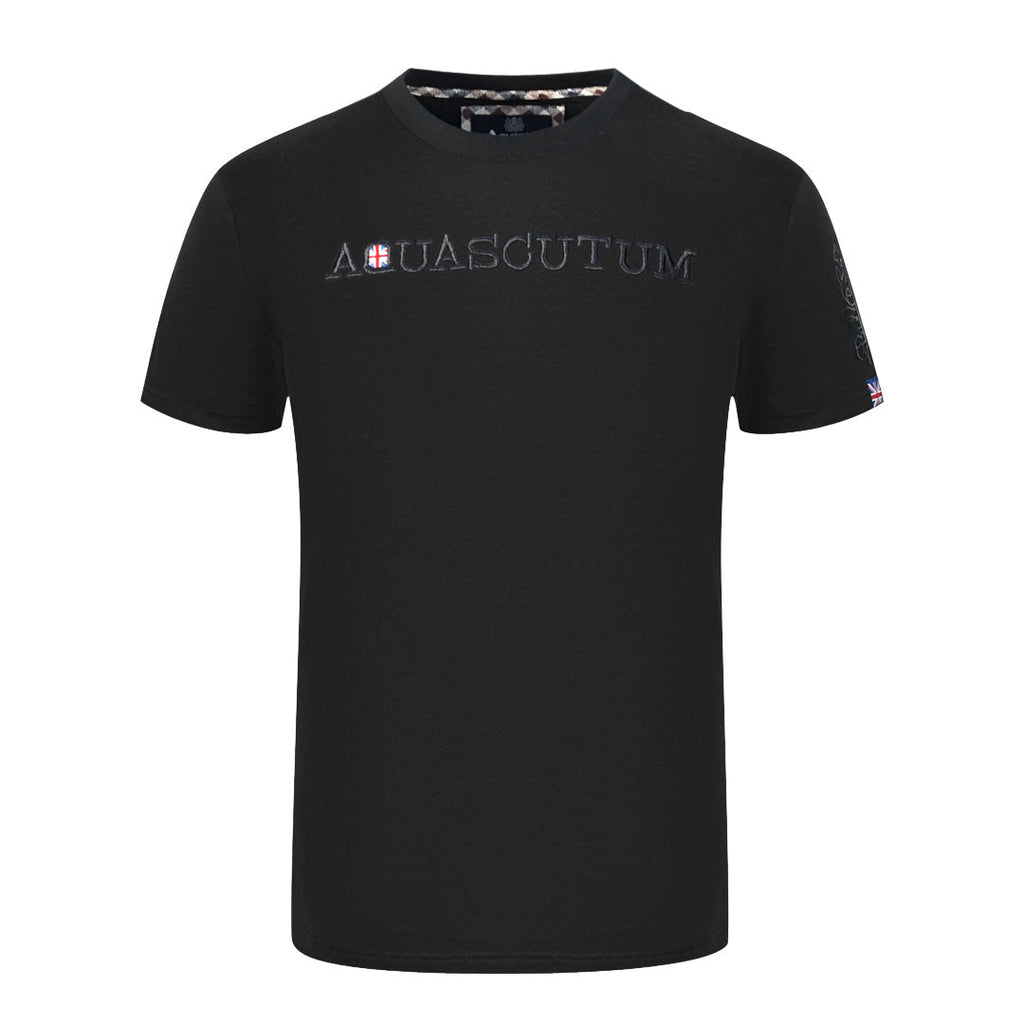 Aquascutum Brand Embossed Logo Black T-Shirt T01123 99