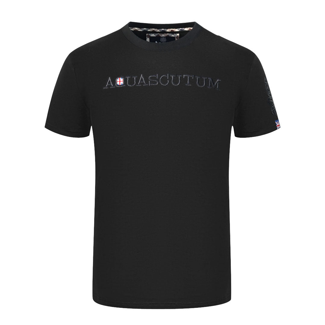 Aquascutum Brand Embossed Logo Black T-Shirt T01123 99