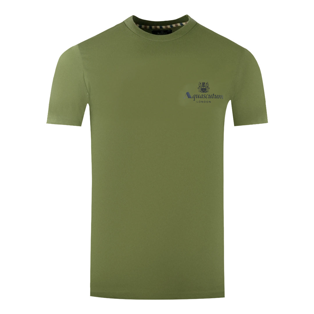 Aquascutum London Aldis Brand Logo On Chest Army Green T Shirt