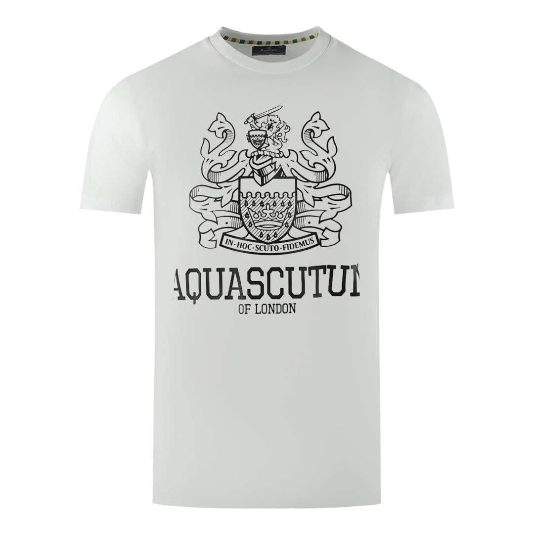 Aquascutum Large Bold London Aldis Brand Logo White T Shirt