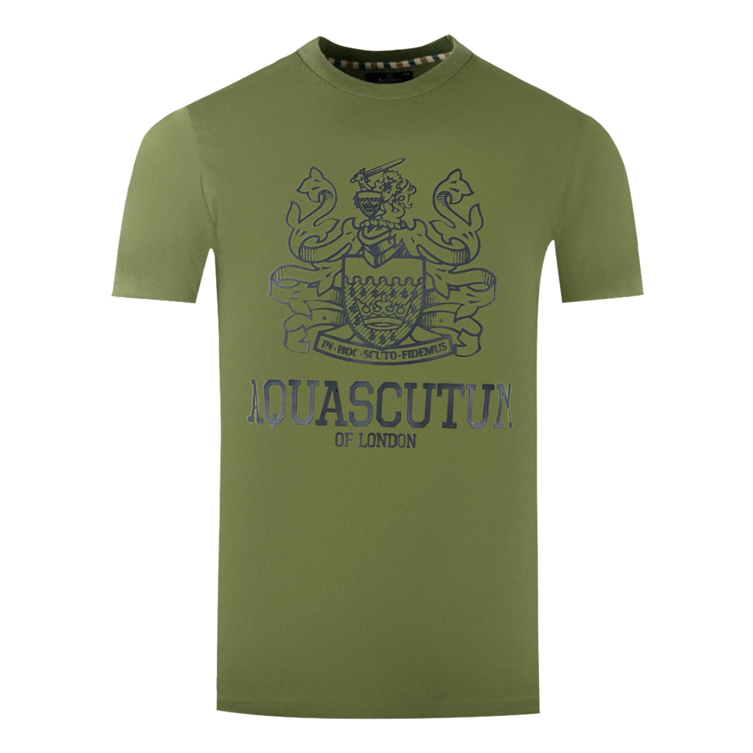 Aquascutum Large Bold London Aldis Brand Logo Army Green T Shirt