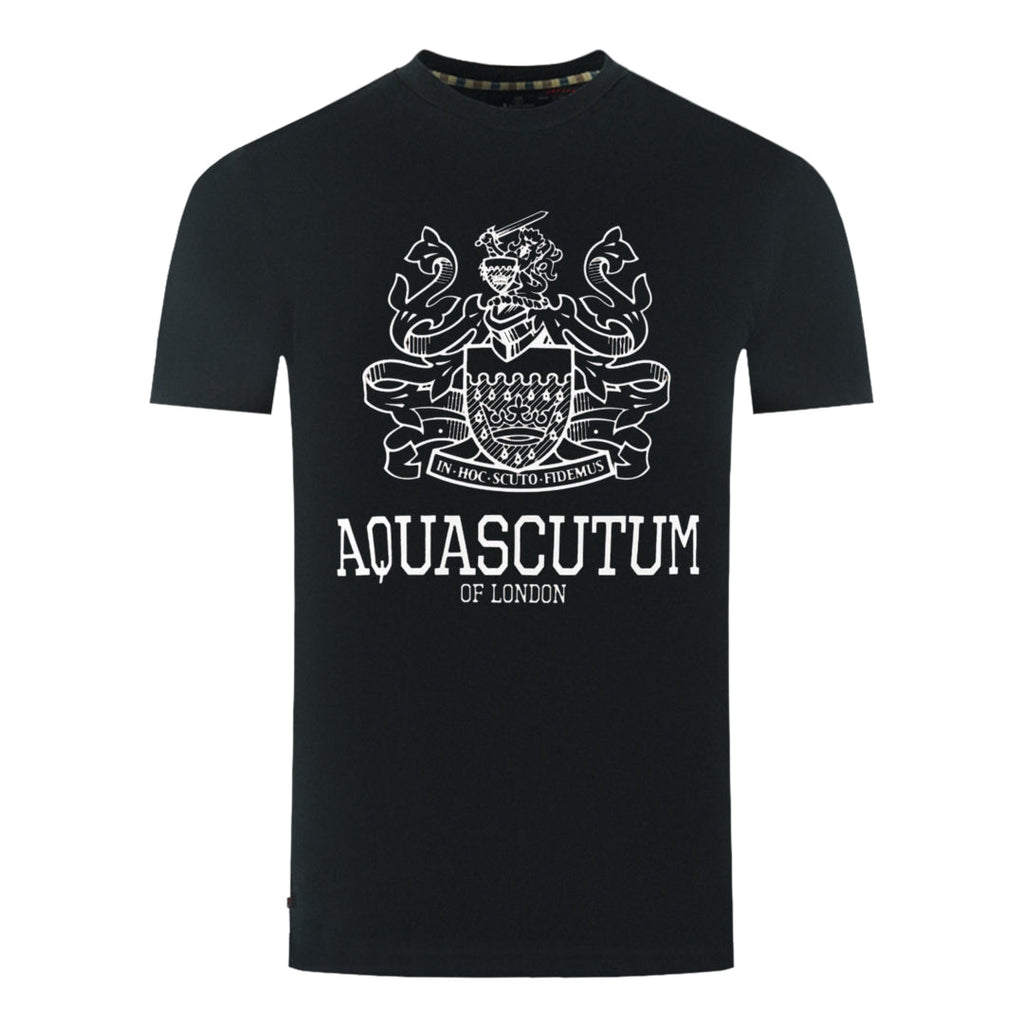 Aquascutum Large Bold London Aldis Brand Logo Black T-Shirt TS006 16