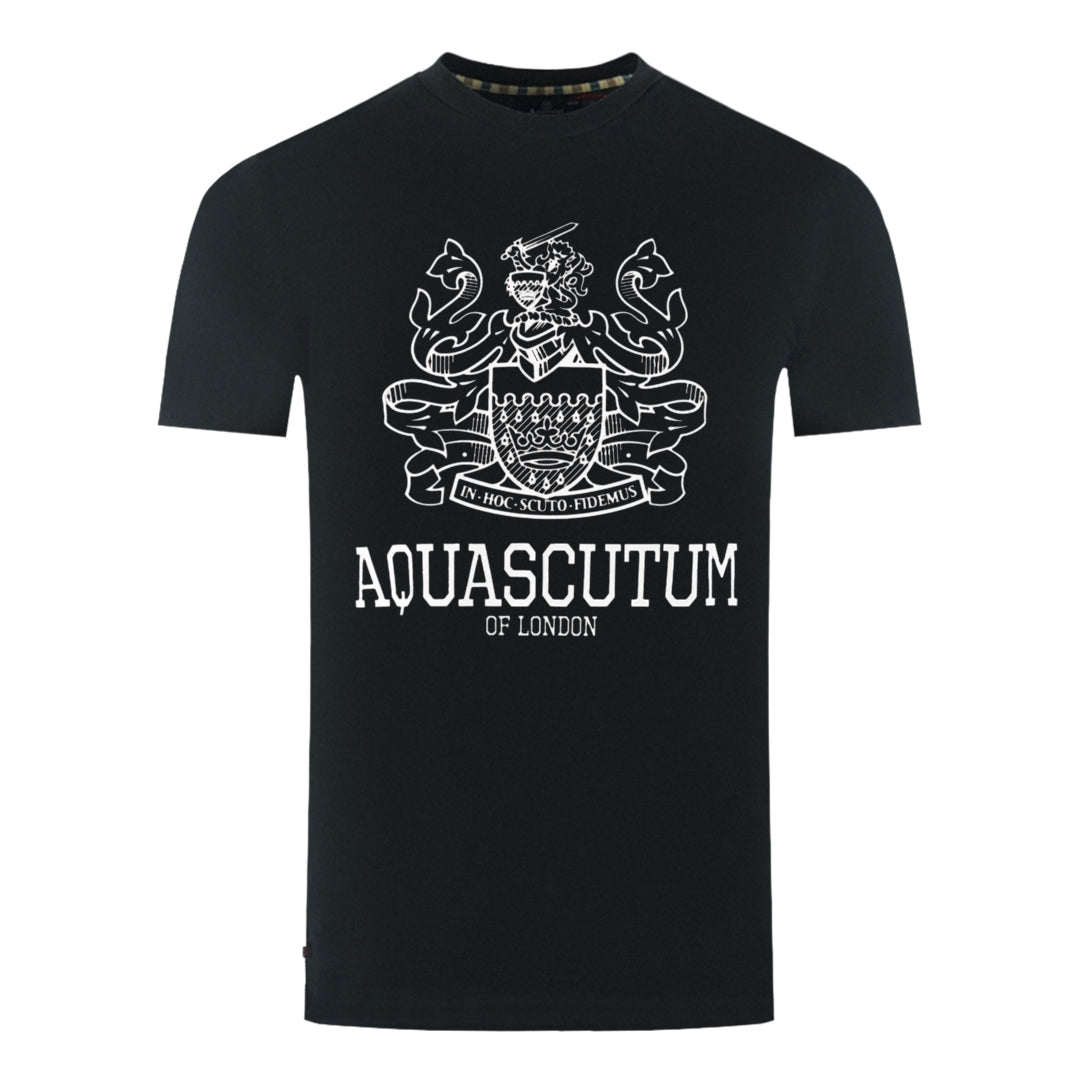 Aquascutum Large Bold London Aldis Brand Logo Black T-Shirt TS006 16