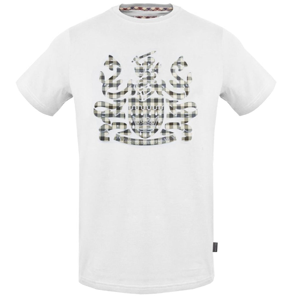 Aquascutum Check Aldis Crest White TShirt TSIA11 01