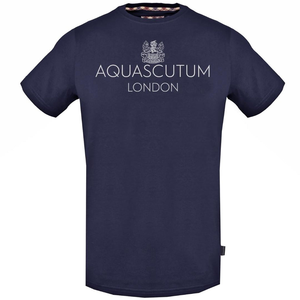 Aquascutum Bold London Logo Navy T Shirt TSIA126 85