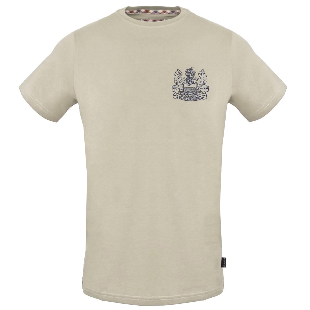 Aquascutum Stitched Aldis Logo Beige T Shirt TSIA29 12