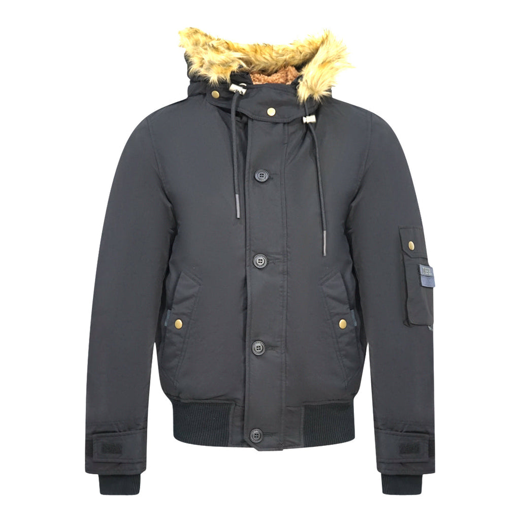 Diesel W Jame 21 Faux Fur Trimmed Black Bomber Jacket