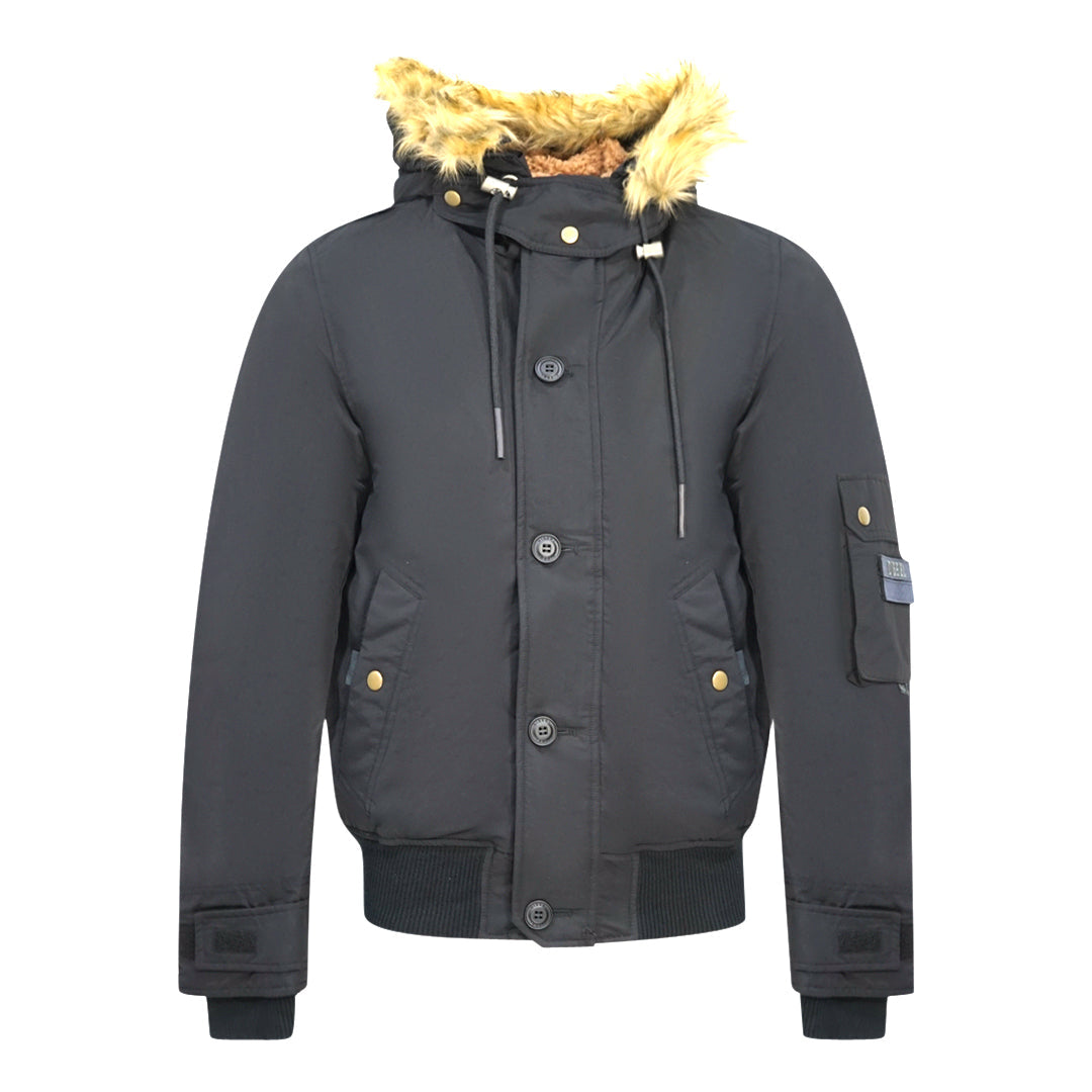 Diesel W Jame 21 Faux Fur Trimmed Black Bomber Jacket