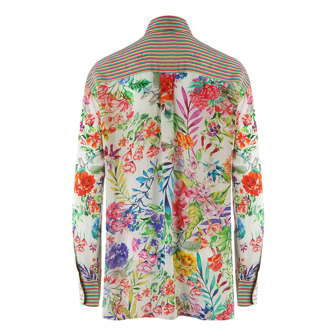 Inoa White Floral 1947 Multicoloured Long Sleeve Blouse Silk Shirt White Floral 1947 collar Shirt