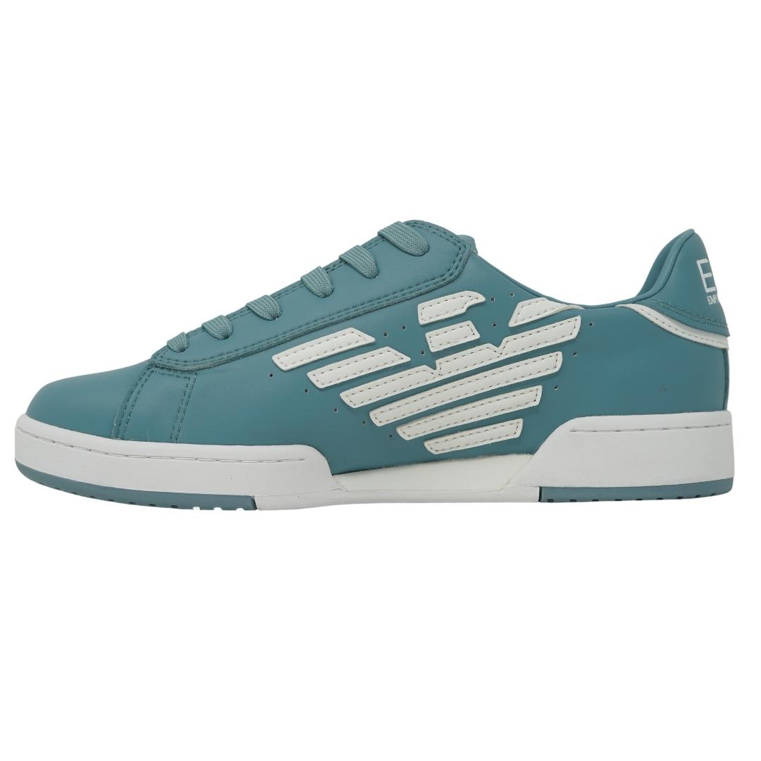 EA7 Eagle Logo Smoke Blue Leather Trainers - Nova Clothing